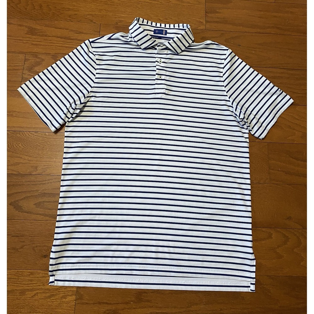 STITCH Men's Club Stripe Polo Shirt Blue Performance Golf Size M/L Debordieu